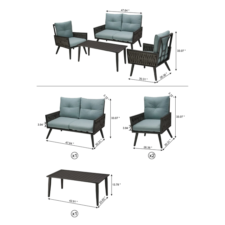 Noyer Outdoor Sofa Set 2 Seater , 2 Single seater and 1 Center Table (grey)