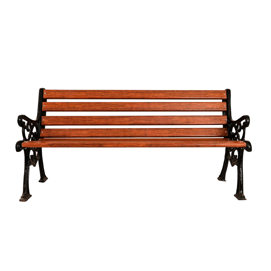 Lynn Cast Iron 3 Seater FRP Garden Bench for Outdoor Park - (Black+ Wooden Texture)