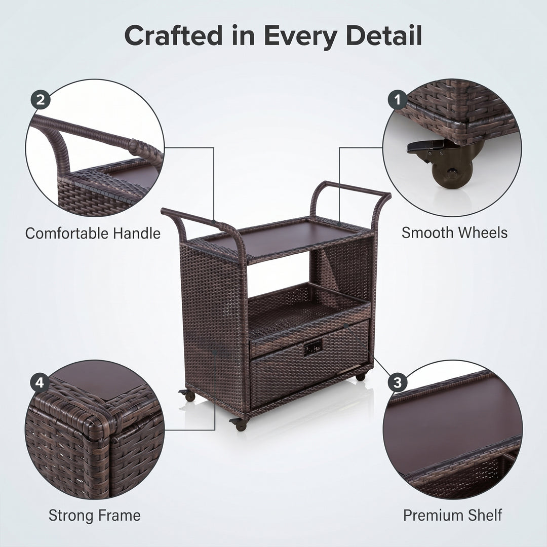KNOX Outdoor Patio Bar Serving Cart (Dark Brown)