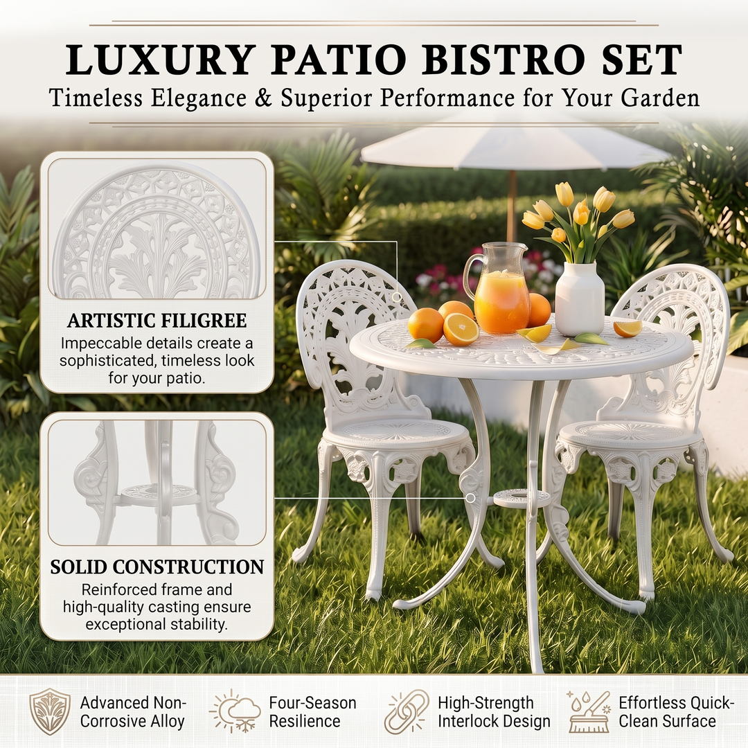 Clux Cast Aluminium Garden Patio Seating 3 Chair and 1 Table Set
