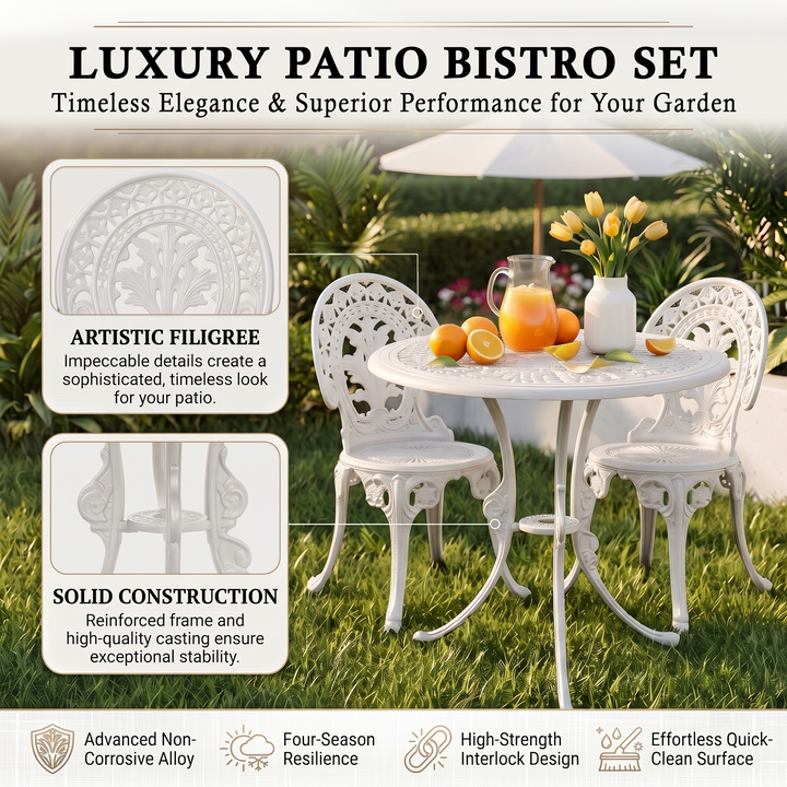 Clux Cast Aluminium Garden Patio Seating 3 Chair and 1 Table Set