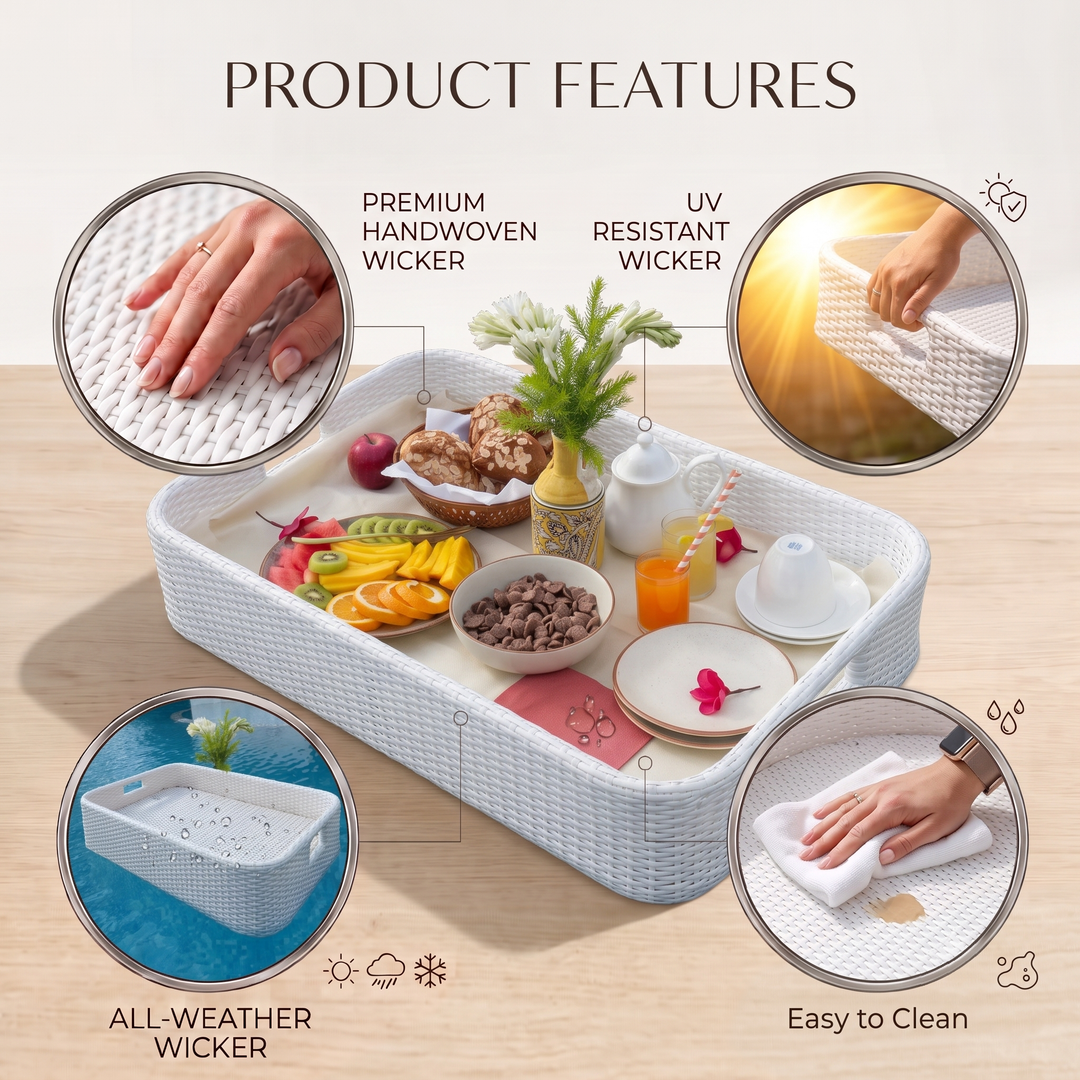 Rocío Luxury Floating Serving Tray For Swimming Pool - White( Rectangle )