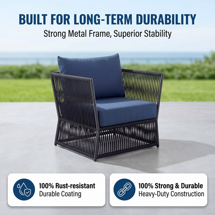 Valencia Outdoor Sofa Set 7 Seater, 1 Center Table Set Braided & Rope