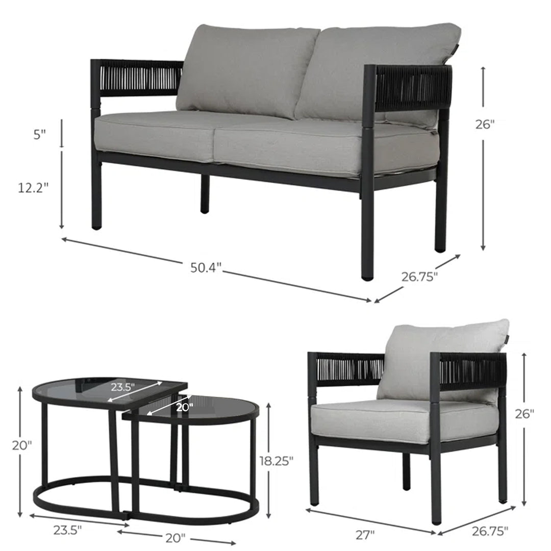 Perpetua Outdoor Sofa Set 2 Seater, 2 Single seater and 1 Center Table (Black)