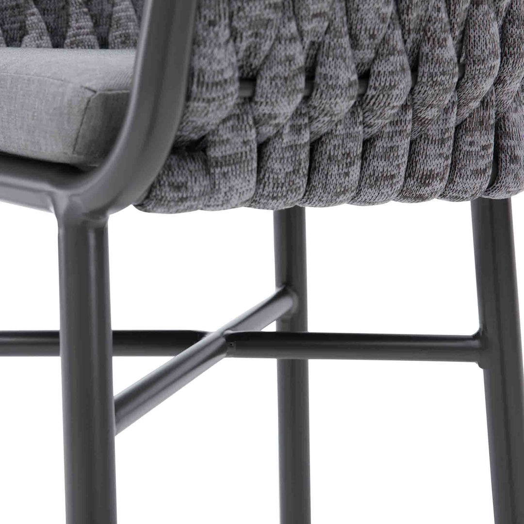 Alev Outdoor Patio Bar Chair 2 Chairs For Balcony Braided & Rope (Grey)