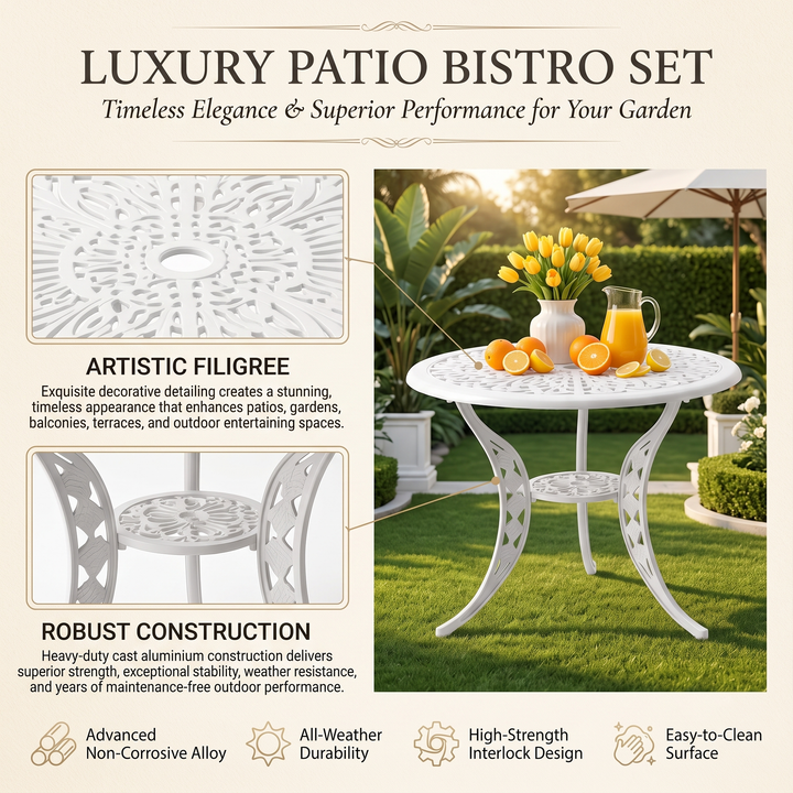 Evita Cast Aluminium Garden Patio 1 Table Set