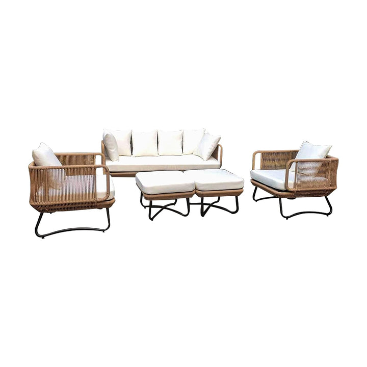 Kuub Outdoor Sofa Set 3 Seater, 2 Single seater,2 Ottoman(Tan)