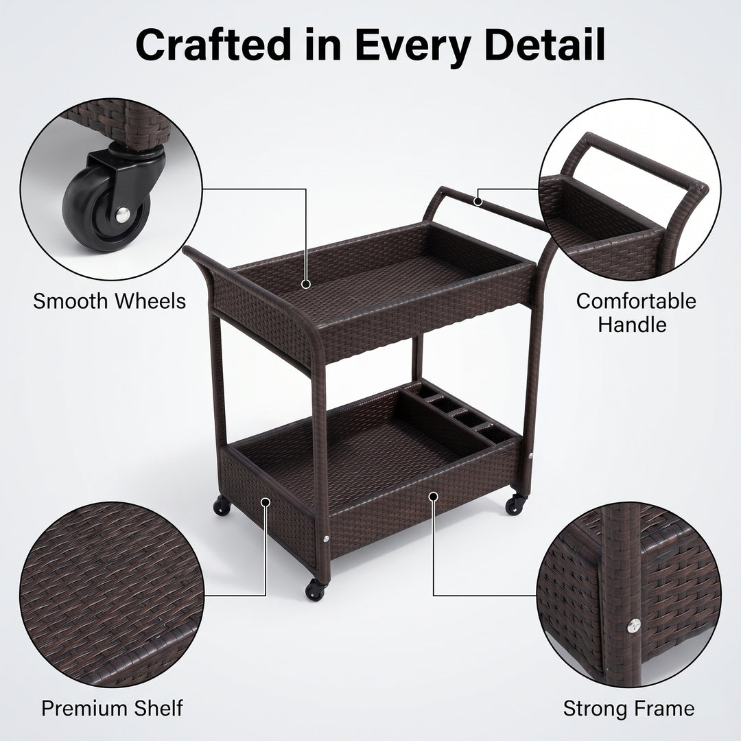 Avis Outdoor Patio Bar Serving Cart (Dark Brown)