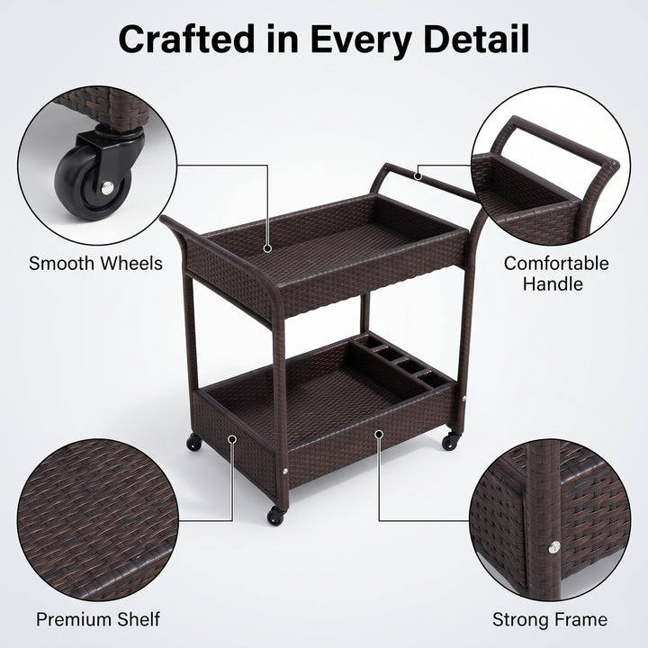 Avis Outdoor Patio Bar Serving Cart (Dark Brown)
