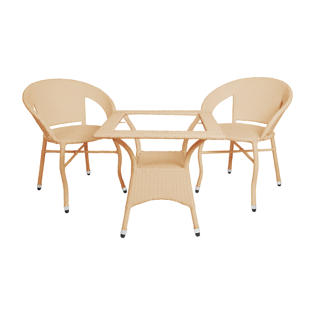 Glide Outdoor Patio Seating Set 2 Chairs and 1 Table Set (Cream)