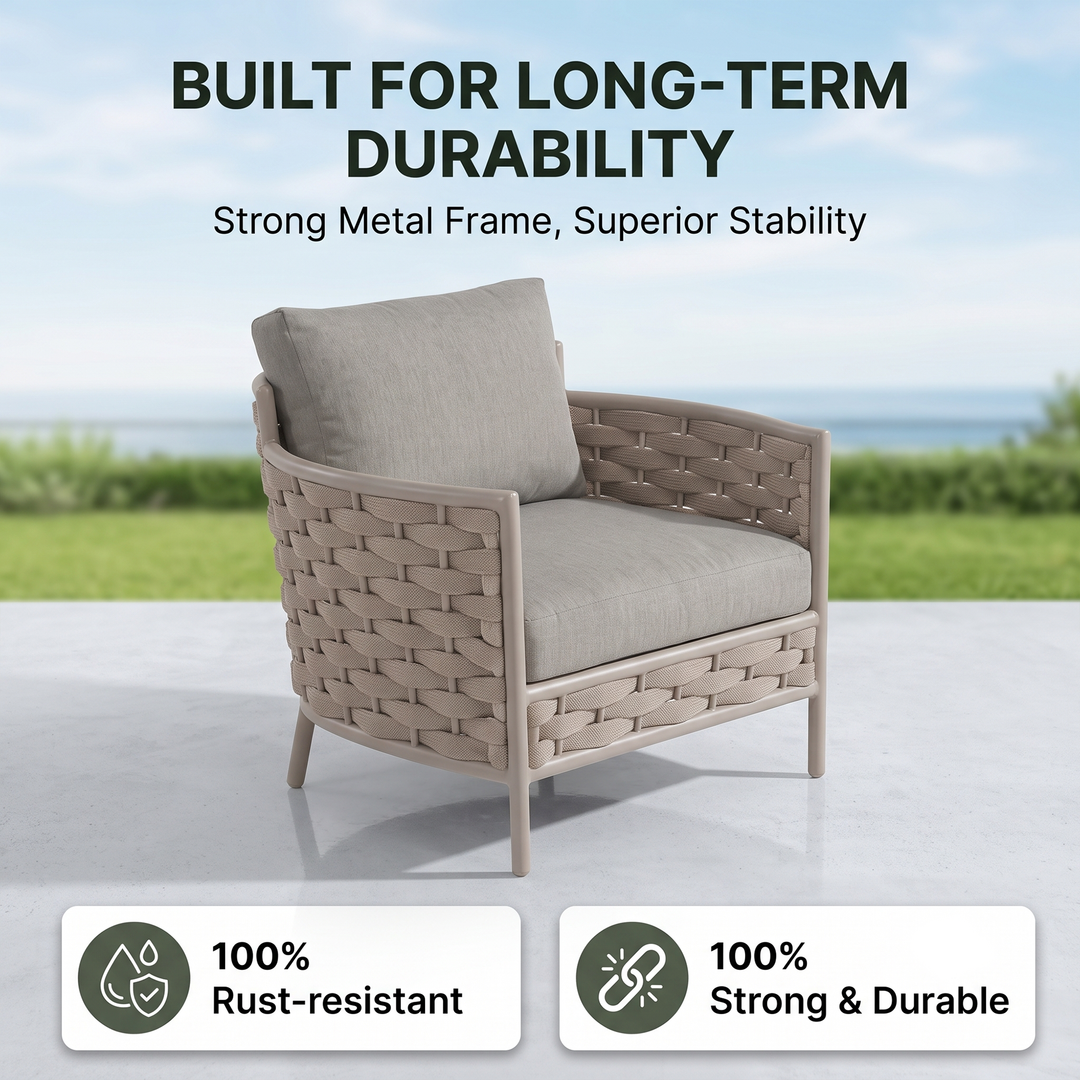 Nivio Outdoor Garden Balcony Sofa Set 2 Seater, 2 Single seater and 1 Center Table Set ( Biege) Braid & Rope