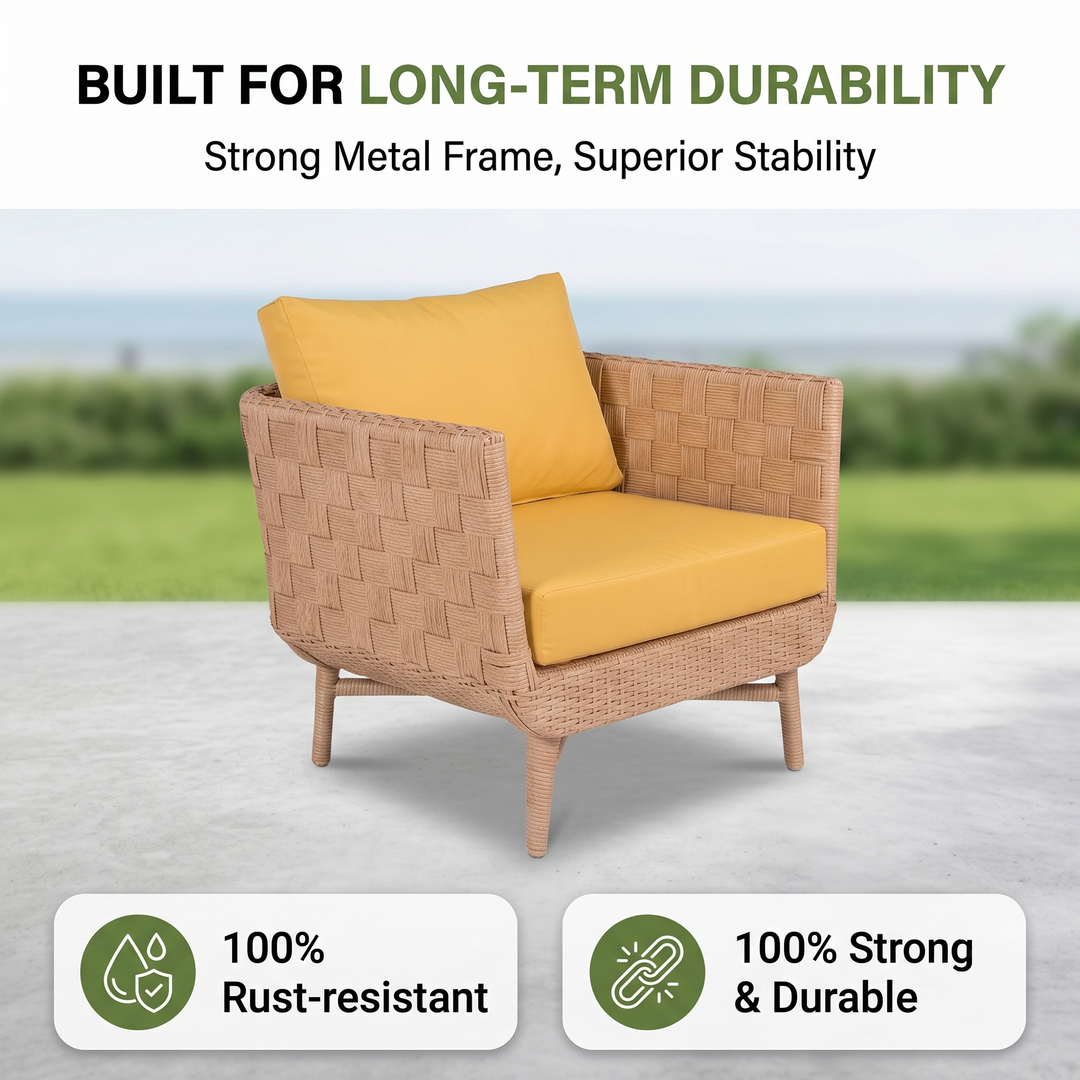 Palerma Outdoor Sofa Set 2 Seater , 2 Single seater , 1 Center table (Honey)