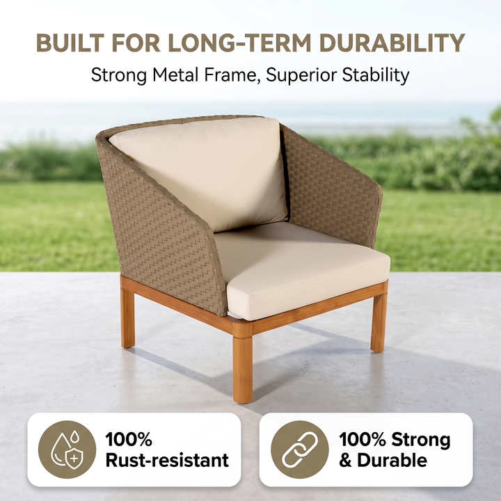 Roberta Outdoor Sofa Set 2 Seater , 2 Single seater and 1 Center Table (Beige + Brown)