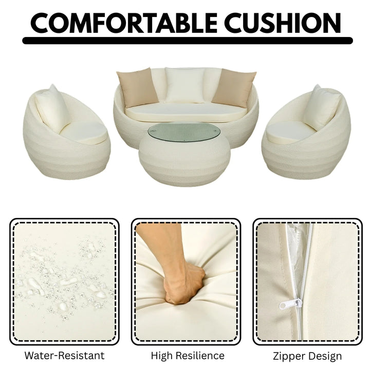 Retto Outdoor Sofa Set 2 Seater , 2 Single seater and 1 Center Table Set (White)