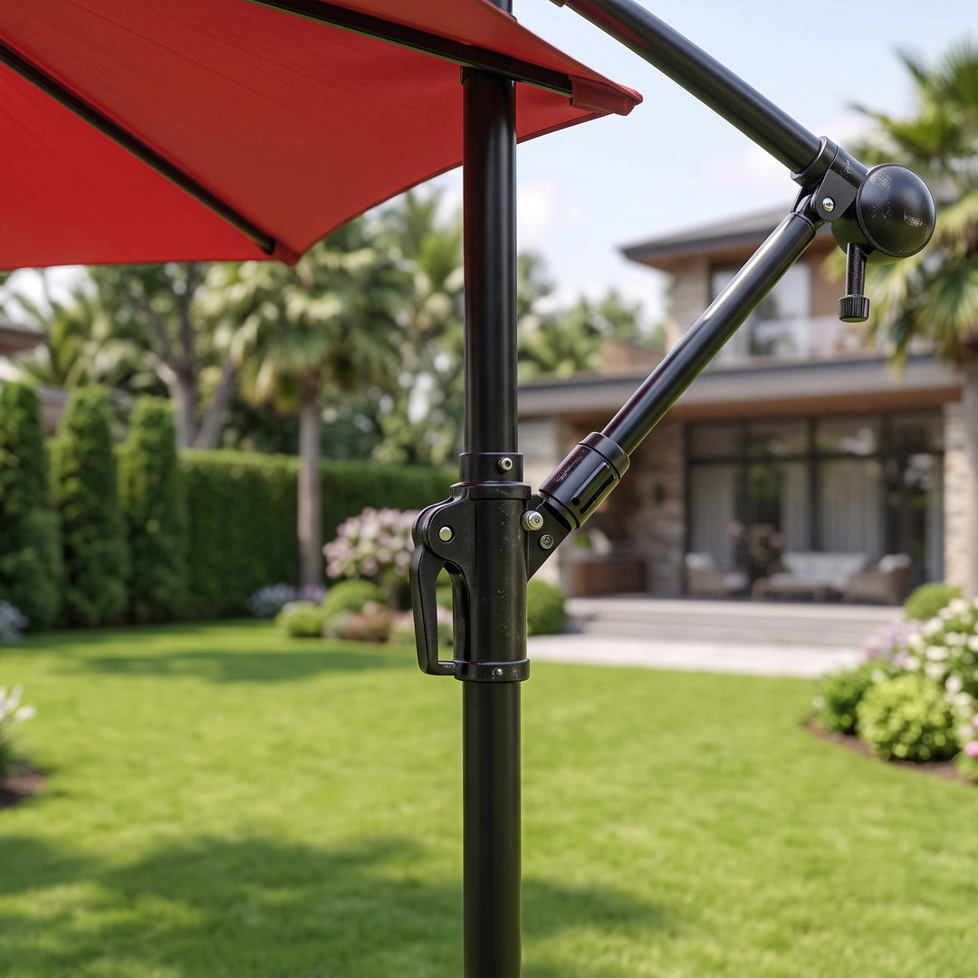 Aqua Luxury Side Pole Garden Umbrella With Stand (Round, Mahroon)