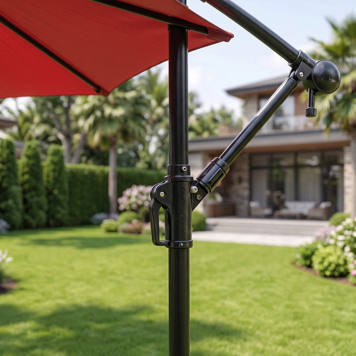 Aqua Luxury Side Pole Garden Umbrella With Stand (Round, Mahroon)