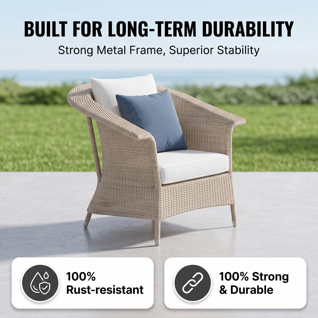 Sileo Outdoor Sofa Set 2 Seater , 2 Single seater and 1 Center Table Set (Beige)