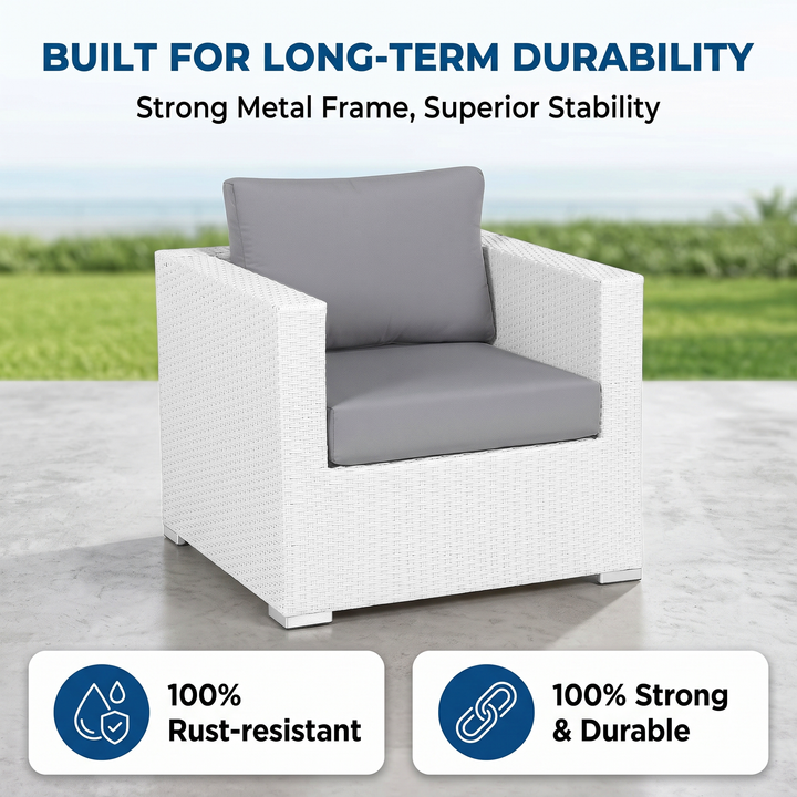 Ulva Outdoor Sofa Set 8 Seater , Single Seater and 2 Center Table Set (White)