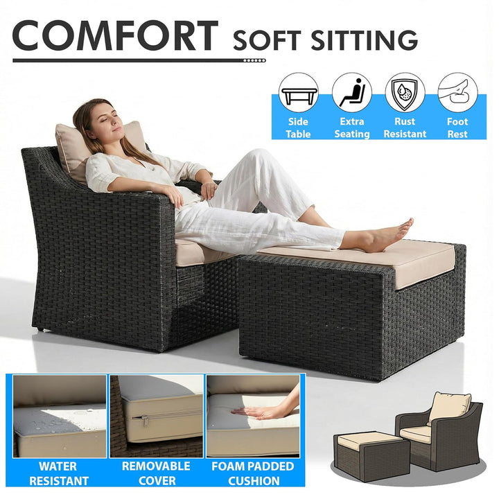 Allesi Outdoor Patio Sofa Set 2 Single Seater , 2 ottoman and 1 Center Table Set (Black)