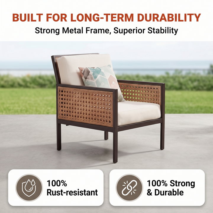Vizoly Outdoor Garden Balcony Sofa Set  2 Seater, 2 Single seater and 1 Center Table Set (Brown)