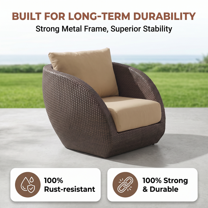 Zomera Outdoor Garden Balcony Sofa Set 3 Seater, 2 Single seater and 1 Center Table With Side Table Set (Brown)