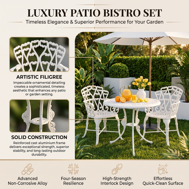 Zina Cast Aluminium Garden Patio Seating 3 Chair and 1 Table Set