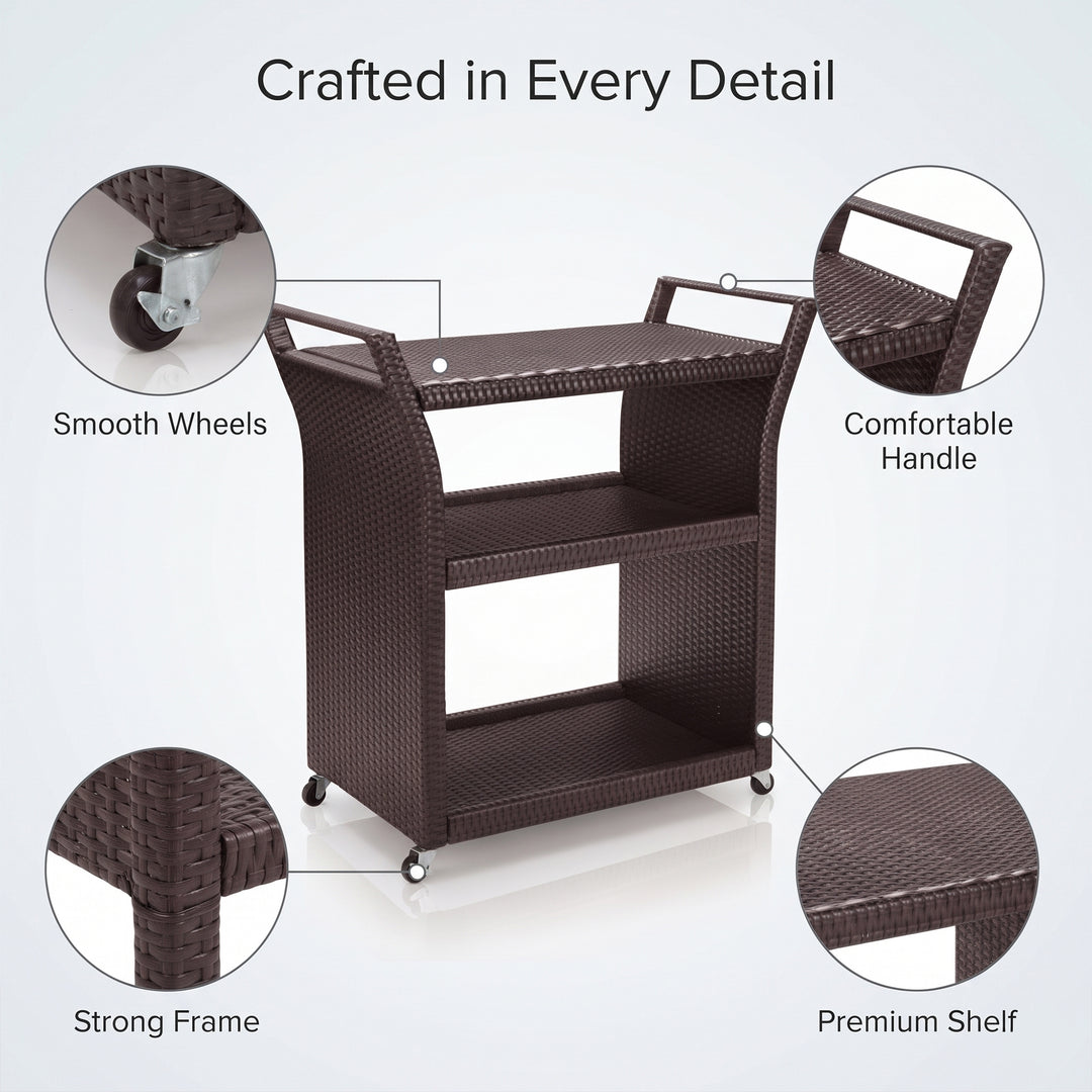 Hilde Outdoor Patio Bar Serving Cart (Brown)