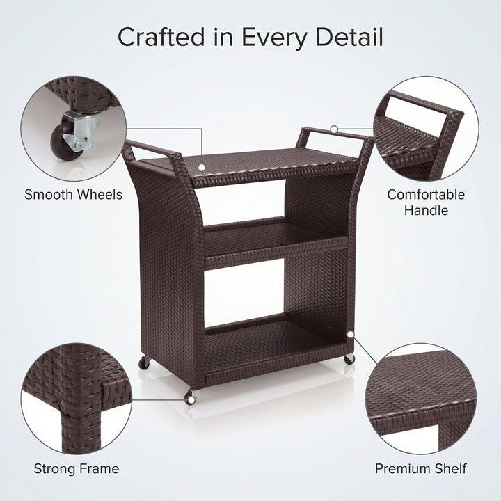 Hilde Outdoor Patio Bar Serving Cart (Brown)