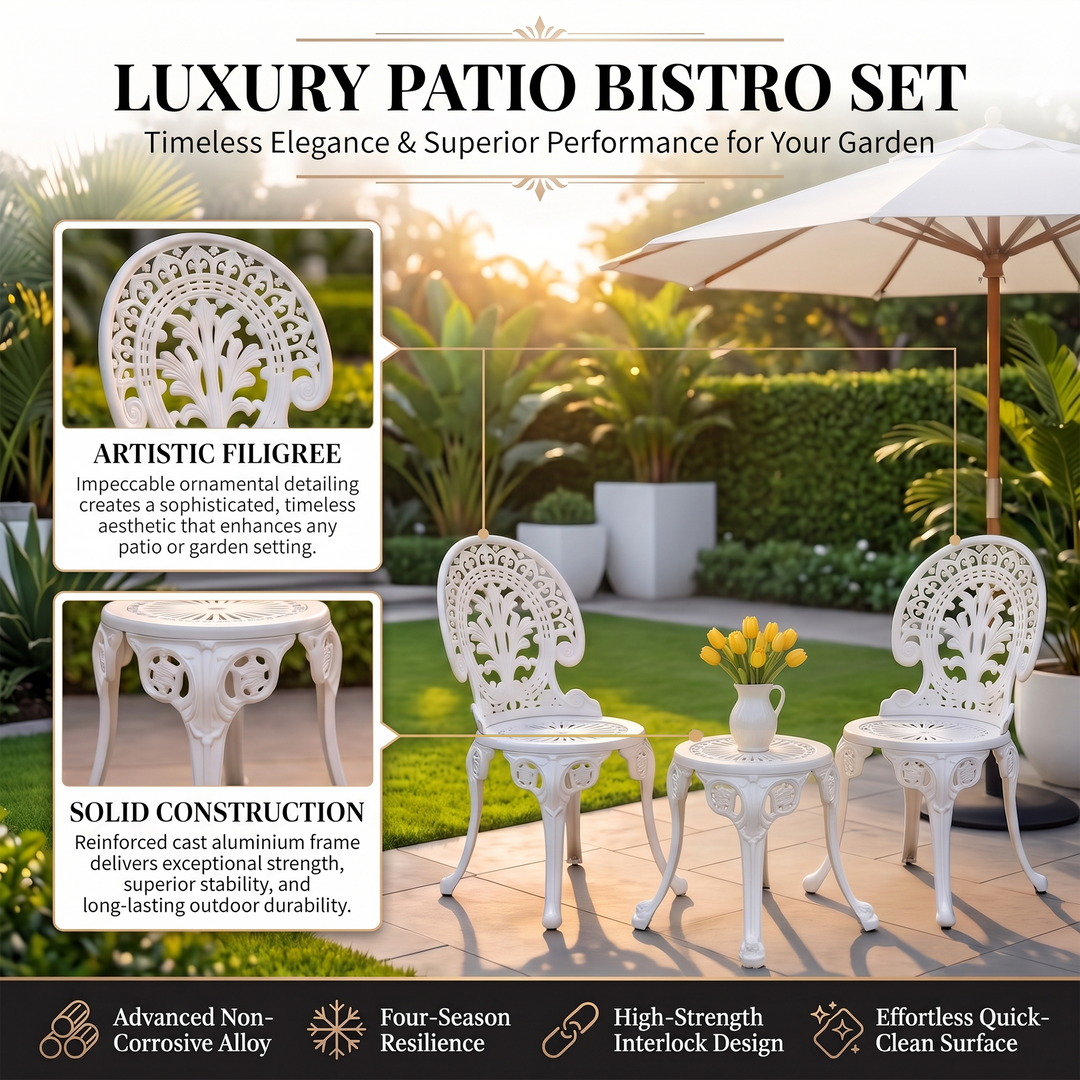 Zinc Cast Aluminium Garden Patio Seating 2 Chair and 1 Table Set
