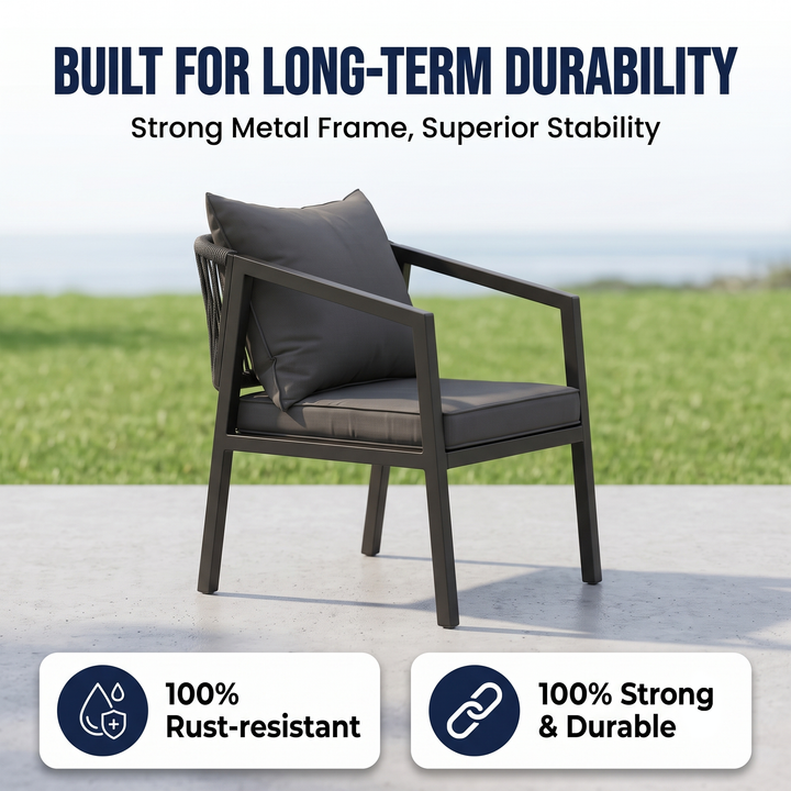 Siti Outdoor Garden Balcony Sofa Set 2 Seater , 2 Single Seater 1 Center Table Set (Black) Braided and Rope
