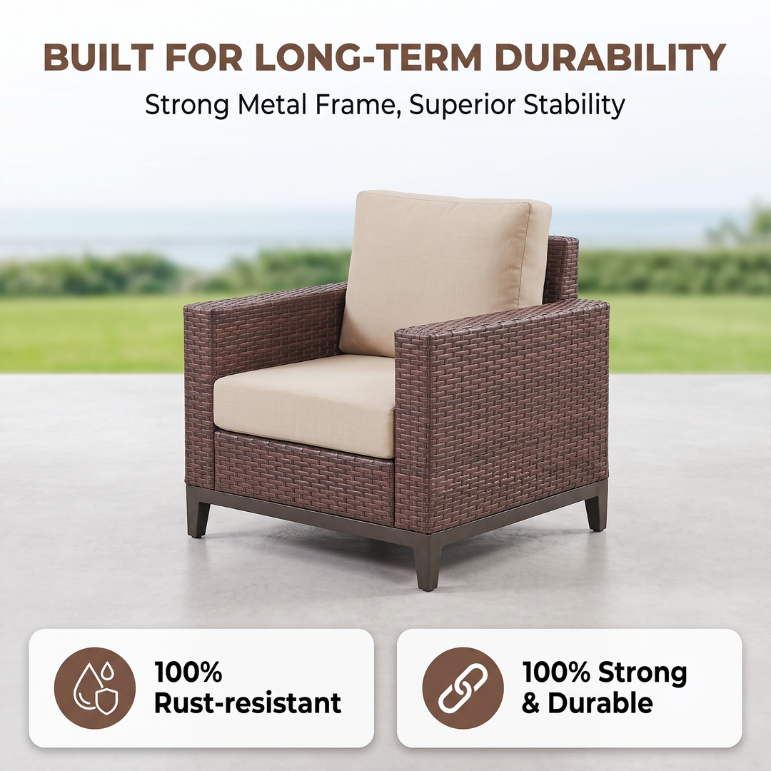 Tello Outdoor Garden Balcony Sofa Set 3 Seater, 2 Single seater and 1 Center Table Set (Brown)