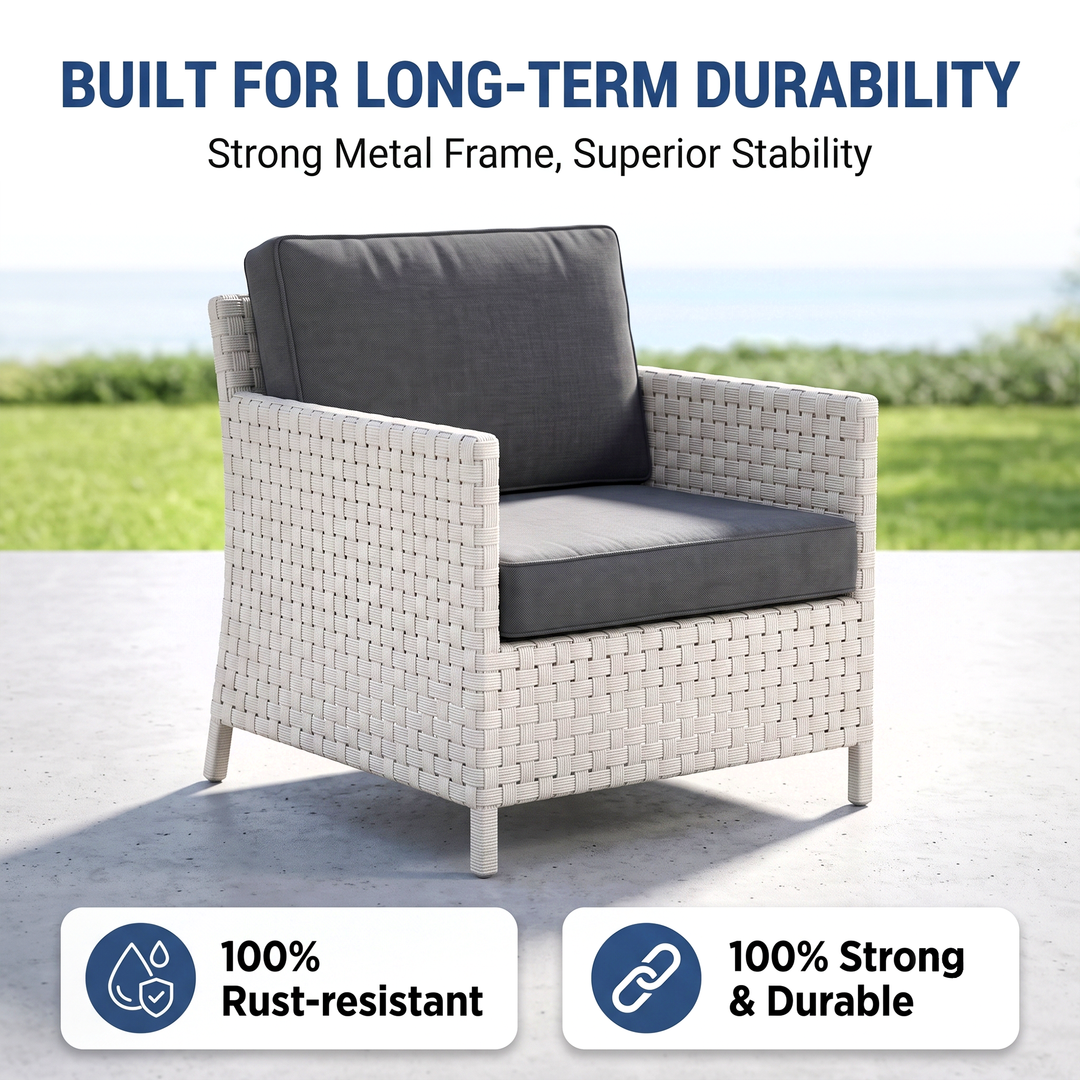 Tecla Outdoor Sofa Set 2 Seater , 2 Single seater and 1 Center Table (Off White)