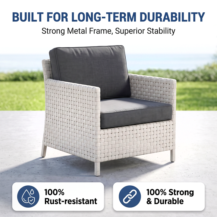 Tecla Outdoor Sofa Set 2 Seater , 2 Single seater and 1 Center Table (Off White)