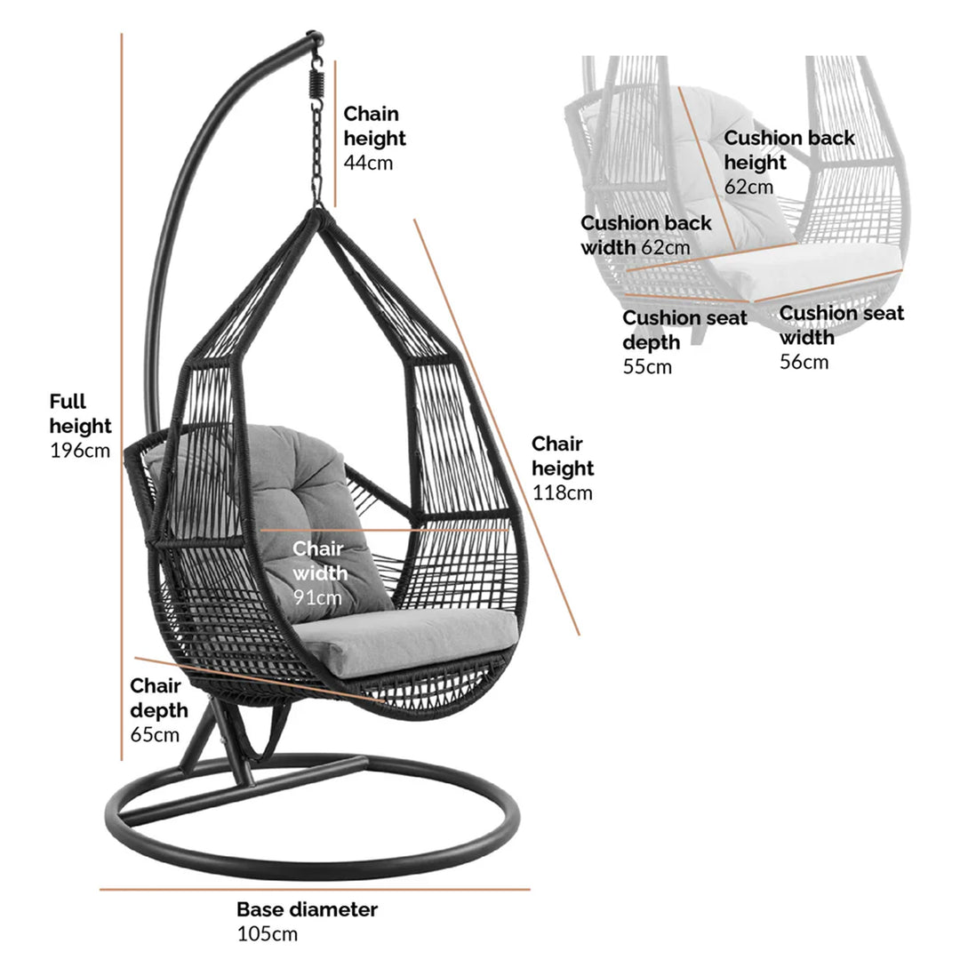 Eloisa Single Seater Hanging Swing With Stand For Balcony , Garden (Black) Braided & Rope (Copy)