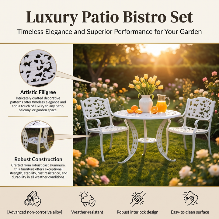 Rahel Cast Aluminium Garden Patio Seating 3 Chair and 1 Table Set