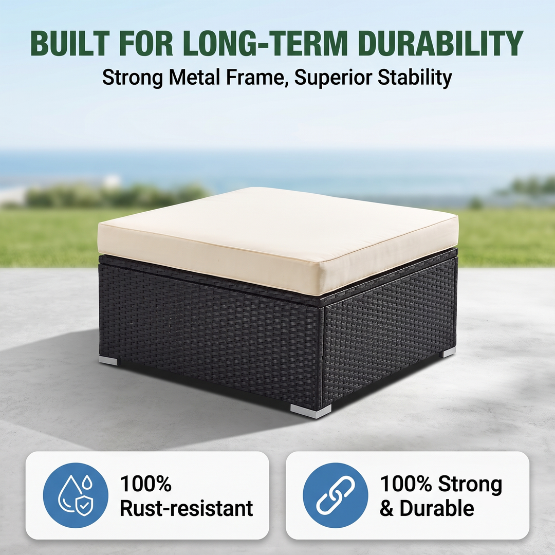 Ollie Outdoor Patio Sofa Set 4 Seater and 1 Table With 1 Ottoman Set (Black + Cream)