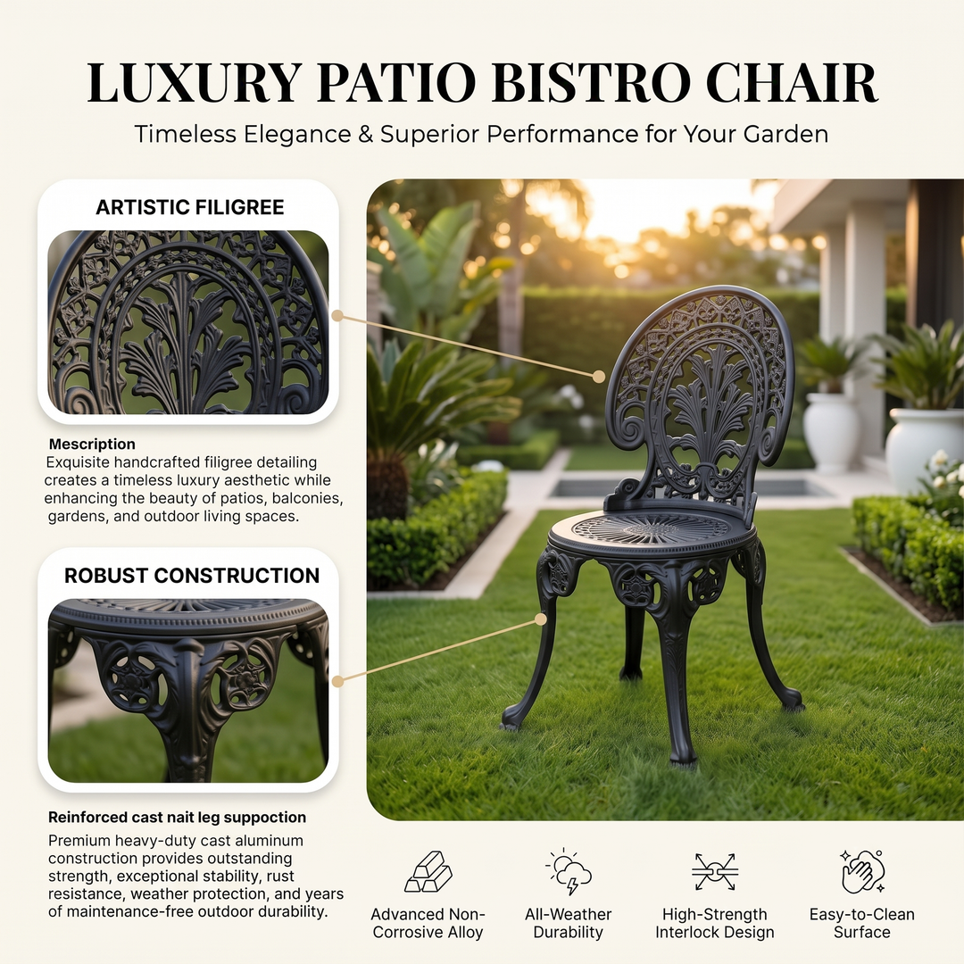 Hasso Cast Aluminium Garden Patio Seating 2 Chair Set (Black)