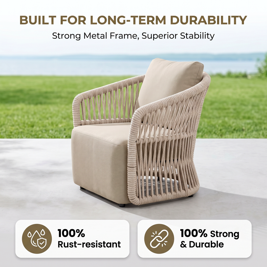 Thoma Outdoor Garden Balcony Sofa Set 2 Seater , 2 Single Seater 1 Center Table Set, Braid & Rope