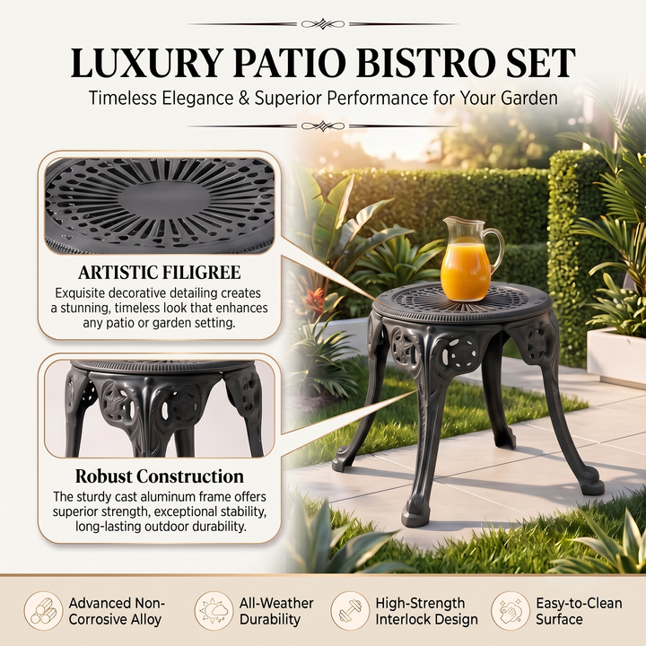 Marlen Cast Aluminium Garden Patio 1 Stool Set
