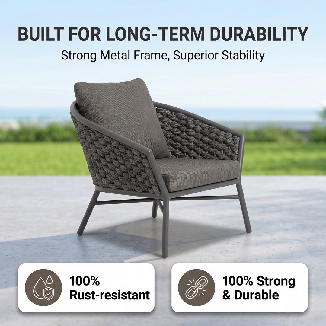 Venezia Outdoor Sofa Set 2 Seater, 2 Single seater and 1 Center Table Braided & Rope