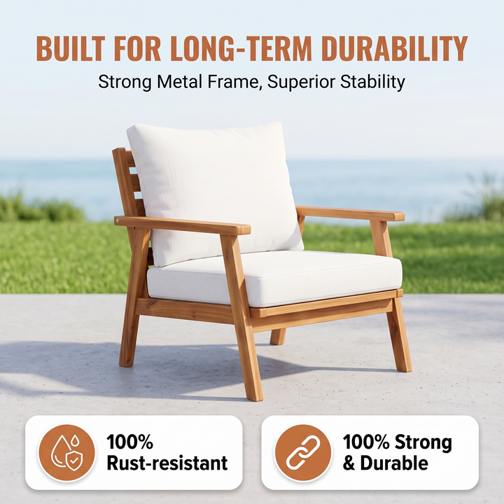 Terra Outdoor Garden Balcony Sofa Set 2 Seater , 2 Single Seater 1 Center Table Set (White) Teak Wood and Braided & Rope