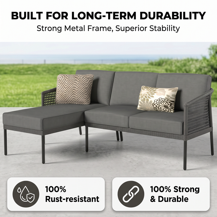Tryfone Outdoor Garden Balcony Sofa Set 4 Seater 1 Center Table Set (Dark Grey)