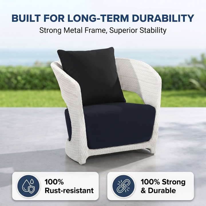 Zibra Outdoor Garden Balcony Sofa Set 2 Seater , 2  Single Seater 1 Center Table With Side Table  Set (White)