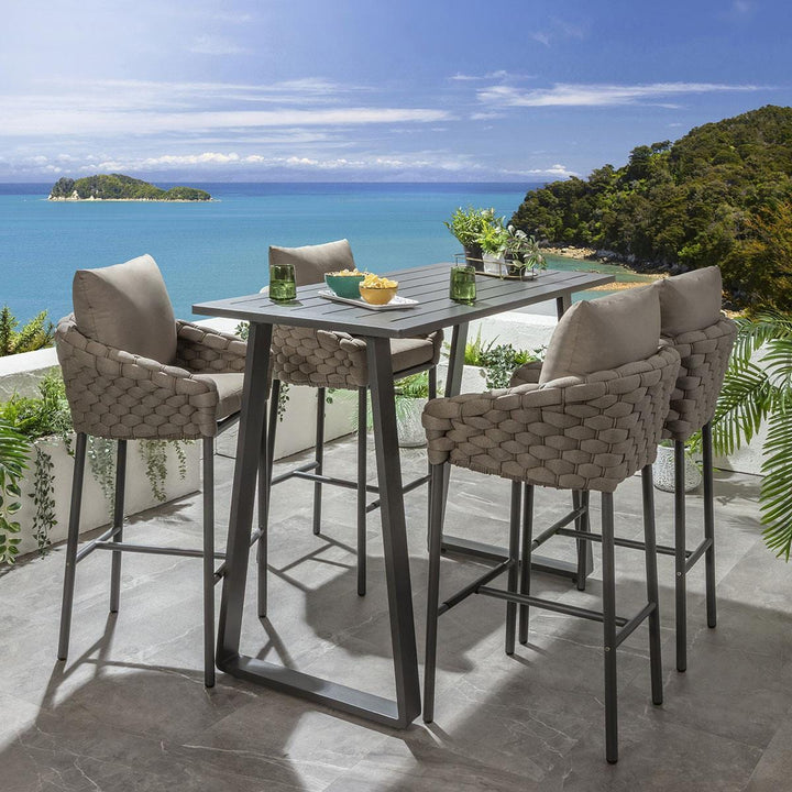 Azura Outdoor Patio Bar Set 4 Chairs and 1 Table Set (Beige) Braided & Rope