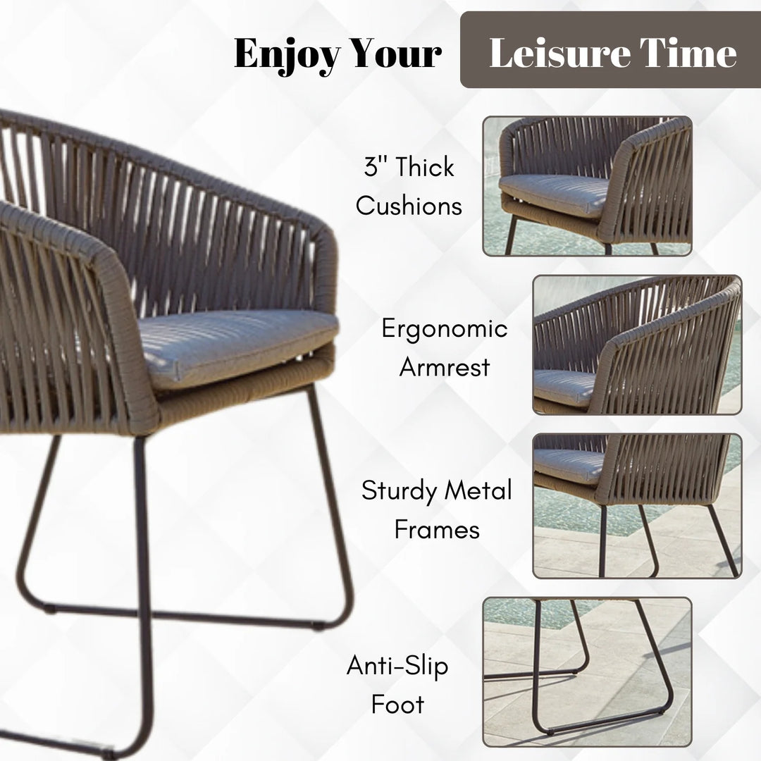 Vita Outdoor Garden Patio Dining Set 4 Chairs and 1 Table Set (Grey) Braided & Rope