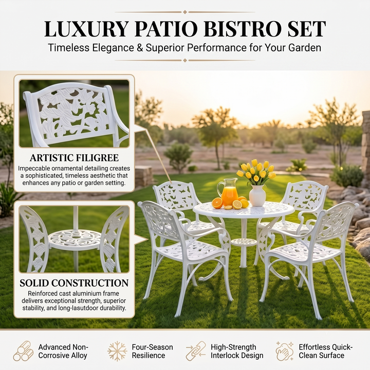 Tilo Cast Aluminium Garden Patio Seating 4 Chair and 1 Table Set