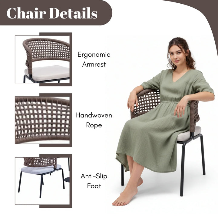 Cristo Outdoor Garden Patio Dining Set 4 Chairs and 1 Table Set (Grey) Braided & Rope