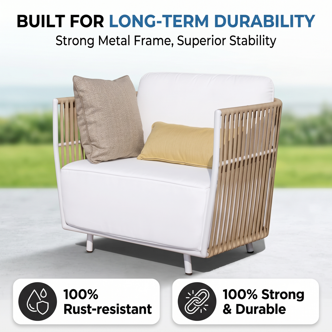 Swoop Outdoor Garden Balcony Sofa Set 2 Seater, 2 Single seater and 1 Table Set (Beige)