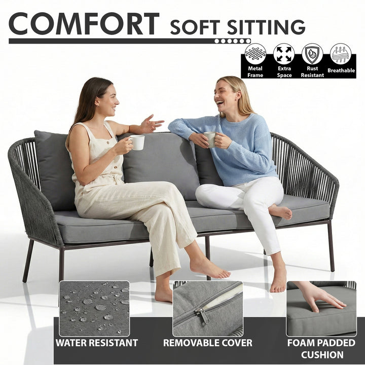 Shed Outdoor Sofa Set 3 Seater , 2 Single seater and 1 Center Table Set (Dark grey) Braided & Rope