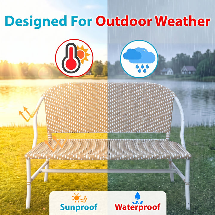 Conti Wicker 2 Seater Garden Bench for Outdoor Park